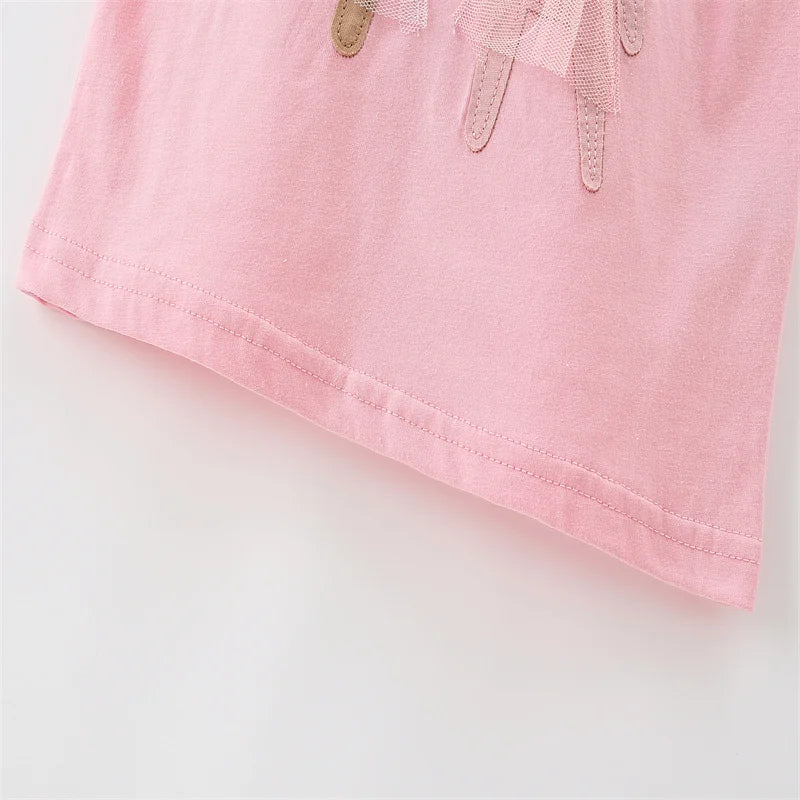 Bunny Applique Design Long Sleeve Girls T Shirts