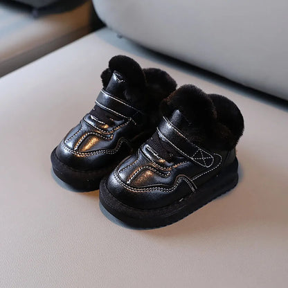 Kids Girls PU Leather Plush Warm Soft-soled Winter Shoes childrensterritory