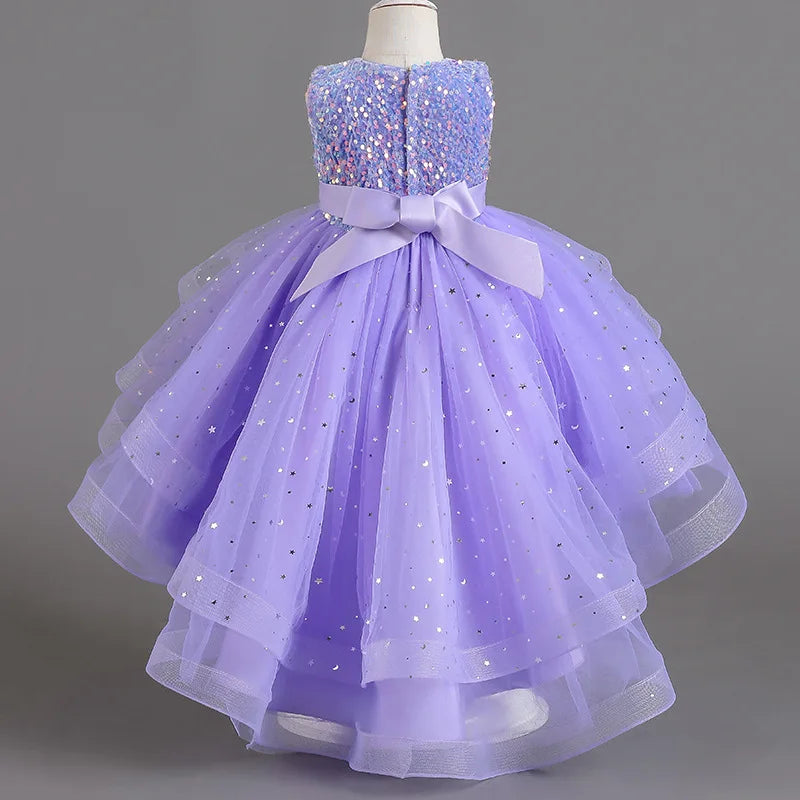 Kids Girls Sequins Design Fluffy Princess Party Trailing Dresses