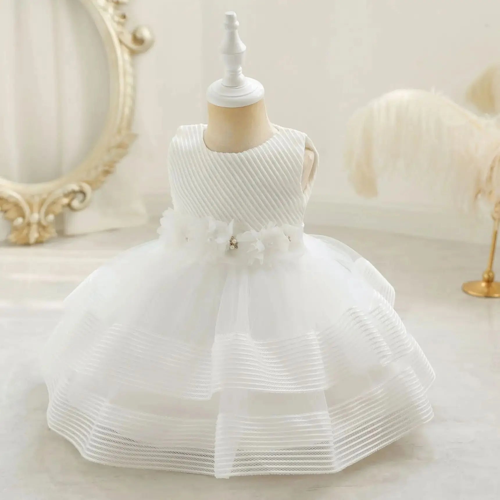 Baby Girls' Half-Sleeves Flower Design Party Dresses