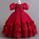 Flower Appliqués and Sequin Design Girls Long Party Dresses childrensterritory