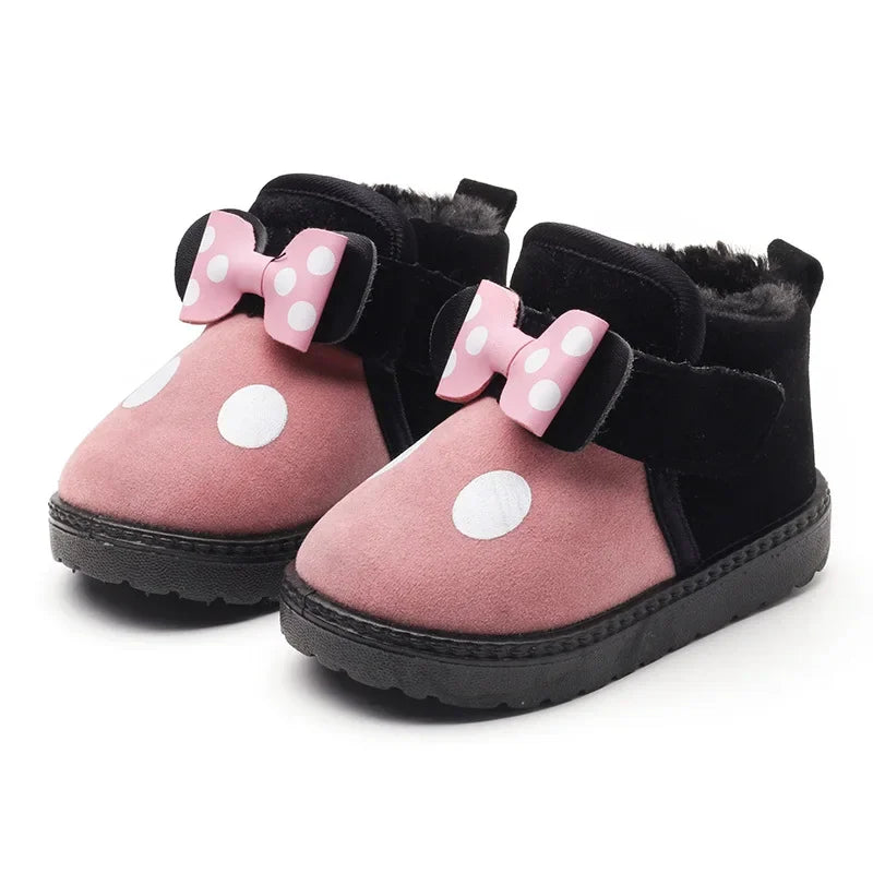Cute Girls Casual Warm Shoes With Bow And Polka Dots childrensterritory