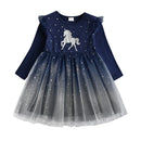 Cartoon Print Long Sleeve Girls Sequined Princess Dresses childrensterritory