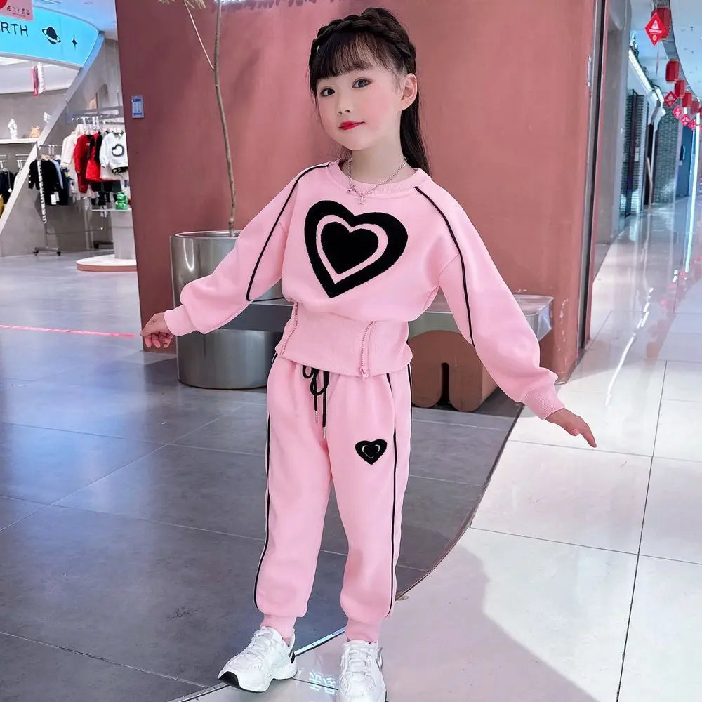 Girls Heart Design Long Sleeves Autumn Clothing Set childrensterritory