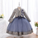 Kids Girls 3pcs/set Jacquard Pattern 3D Appliques Birthday Dresses