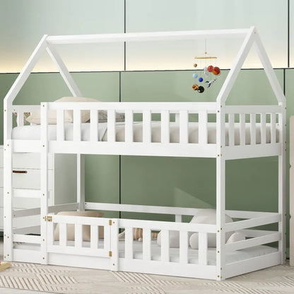 Fenced-in and Door-Equipped Twin-Over-Twin bunk bed