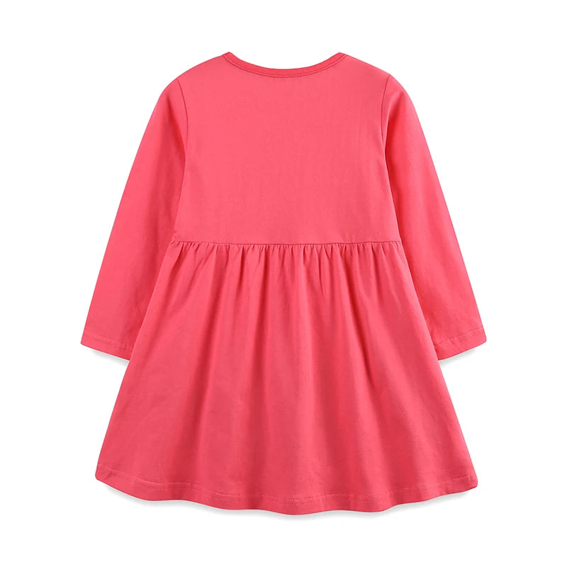 Long Sleeves Animals Embroidery Cartoon Design Girls Dresses childrensterritory