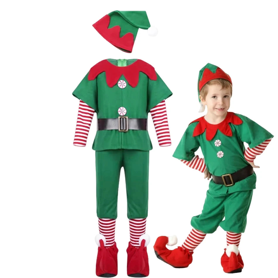 Kids Green Elf Santa Costume for Carnival Party