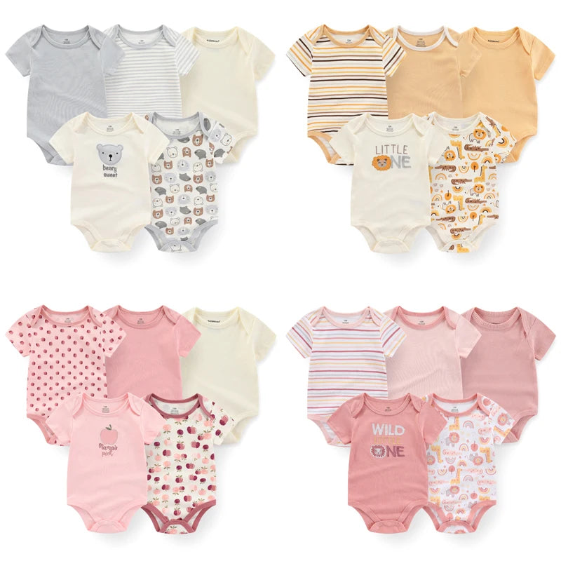 Cartoon Print Sleeveless 5Pieces Newborn Cotton Bodysuits childrensterritory