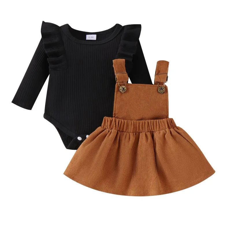 Baby Girls Bodysuit+Elastic Waist Skirt Set for Winter