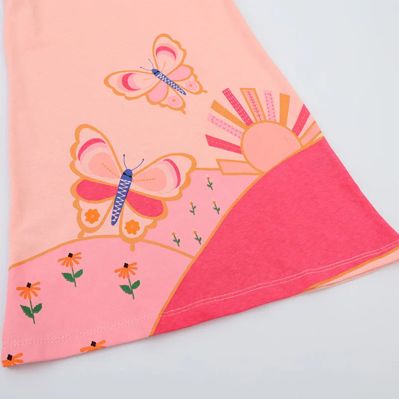 Cartoon Butterfly Design Kids Girls Cotton Dress for Summer