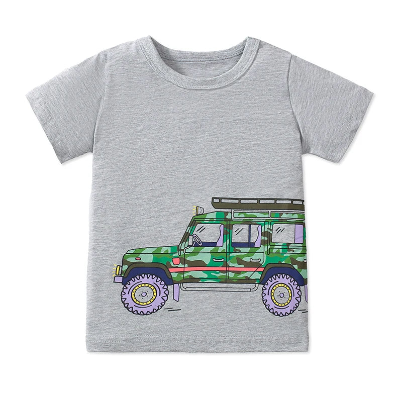 Kids Boys Cartoon Vehicles Print Cotton T-shirts for Summer childrensterritory