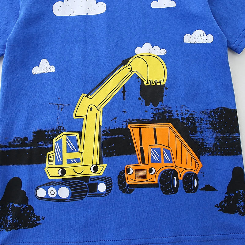 Kids Boys Designer Cartoon Excavator Print Summer T-shirts childrensterritory