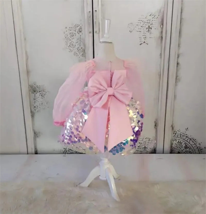 Mother and Daughter Sequined Tulle Matching Party Dress
