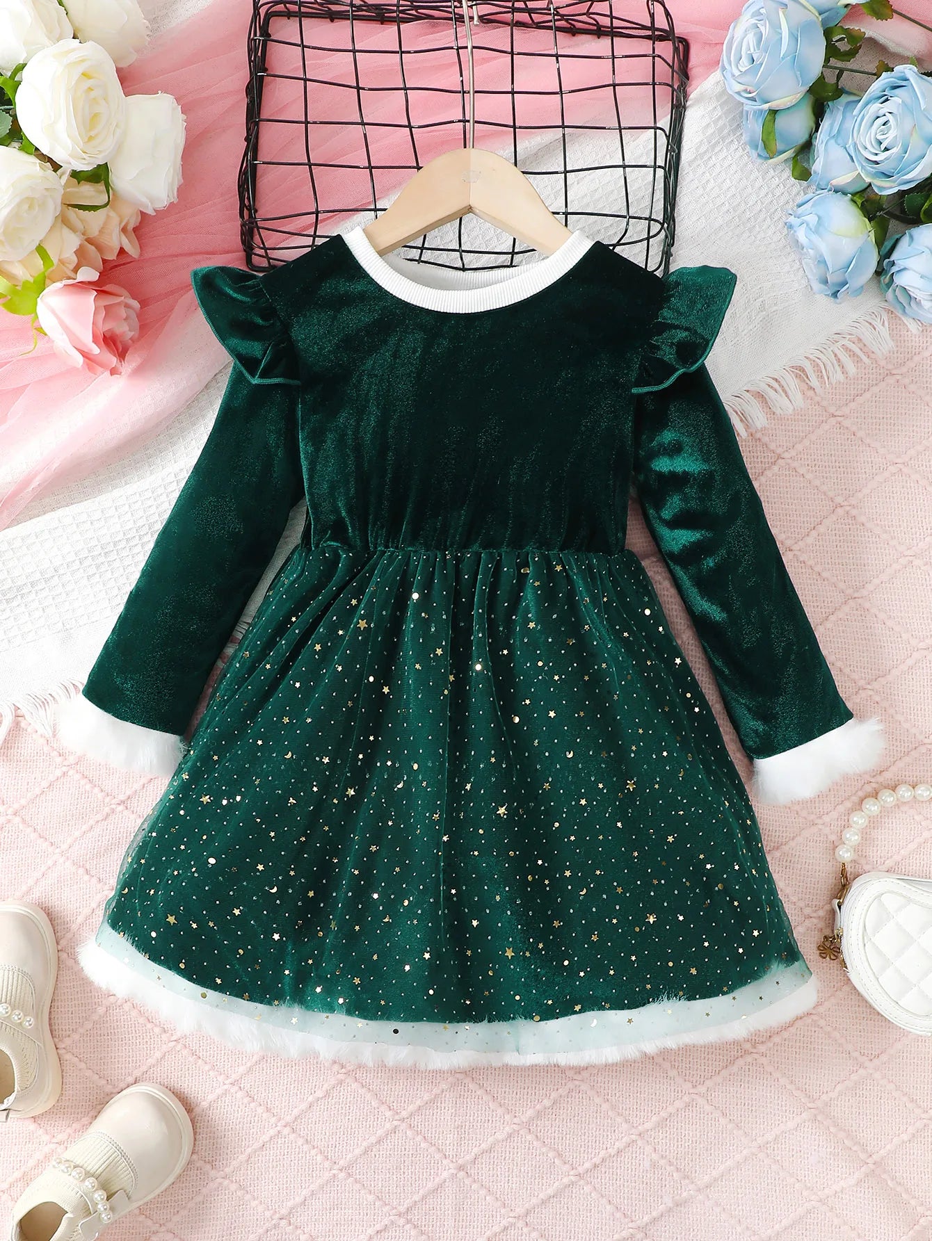 Girls' Long-Sleeved Christmas Party Dresses