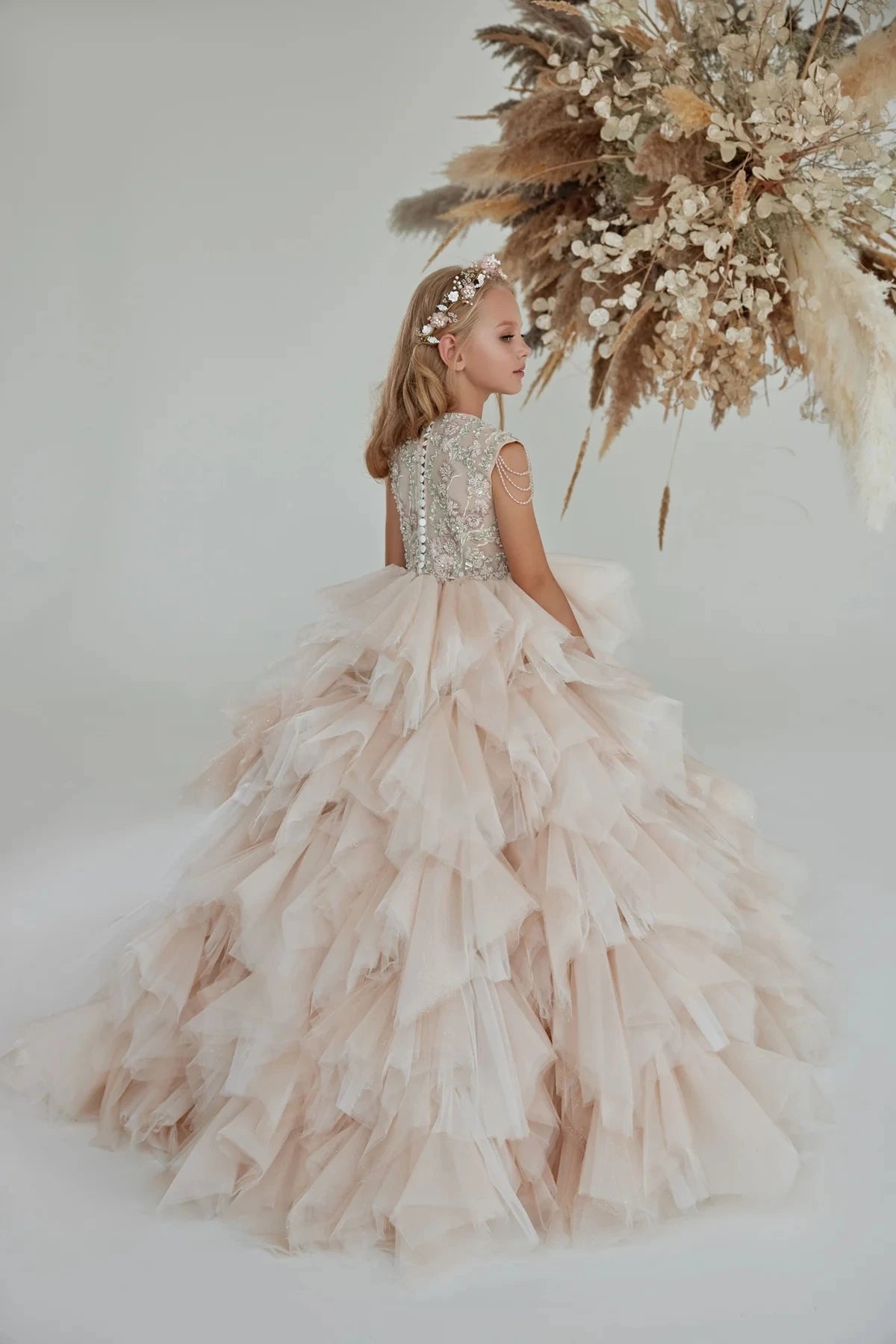 Elegant Kids Girls Tulle Ruffles Beaded Communion Dress childrensterritory