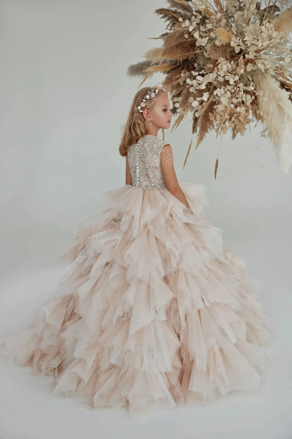 Elegant Kids Girls Tulle Ruffles Beaded Communion Dress childrensterritory
