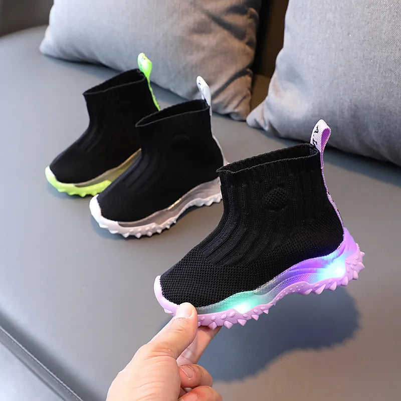 Kids Knitted Soft Sole LED Luminous Sneakers for Boys and Girls childrensterritory