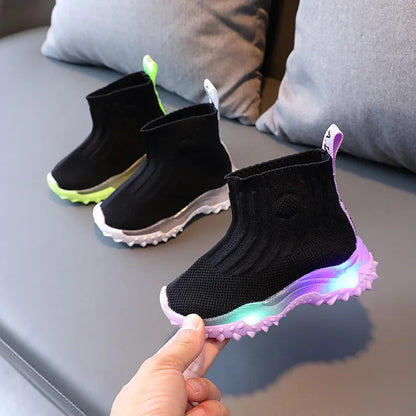 Kids Knitted Soft Sole LED Luminous Sneakers for Boys and Girls childrensterritory