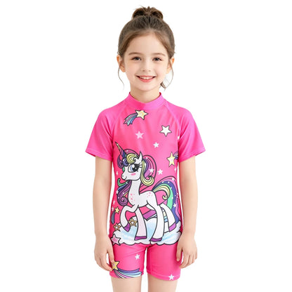 Kids Girls One-Piece Cartoon Print UV Swimsuits