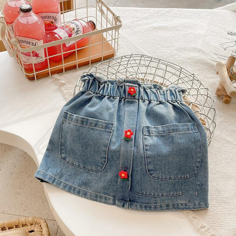 A-Line Flower Button Short Denim Skirt for Kids Girls childrensterritory