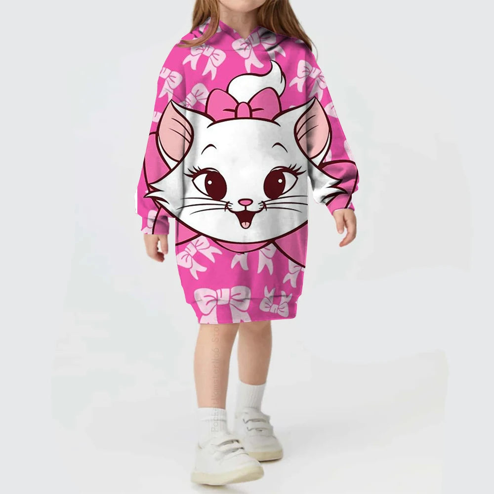 Kids Girls Cute Cat Print Casual Hoodie Dresses
