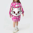 Kids Girls Cute Cat Print Casual Hoodie Dresses childrensterritory