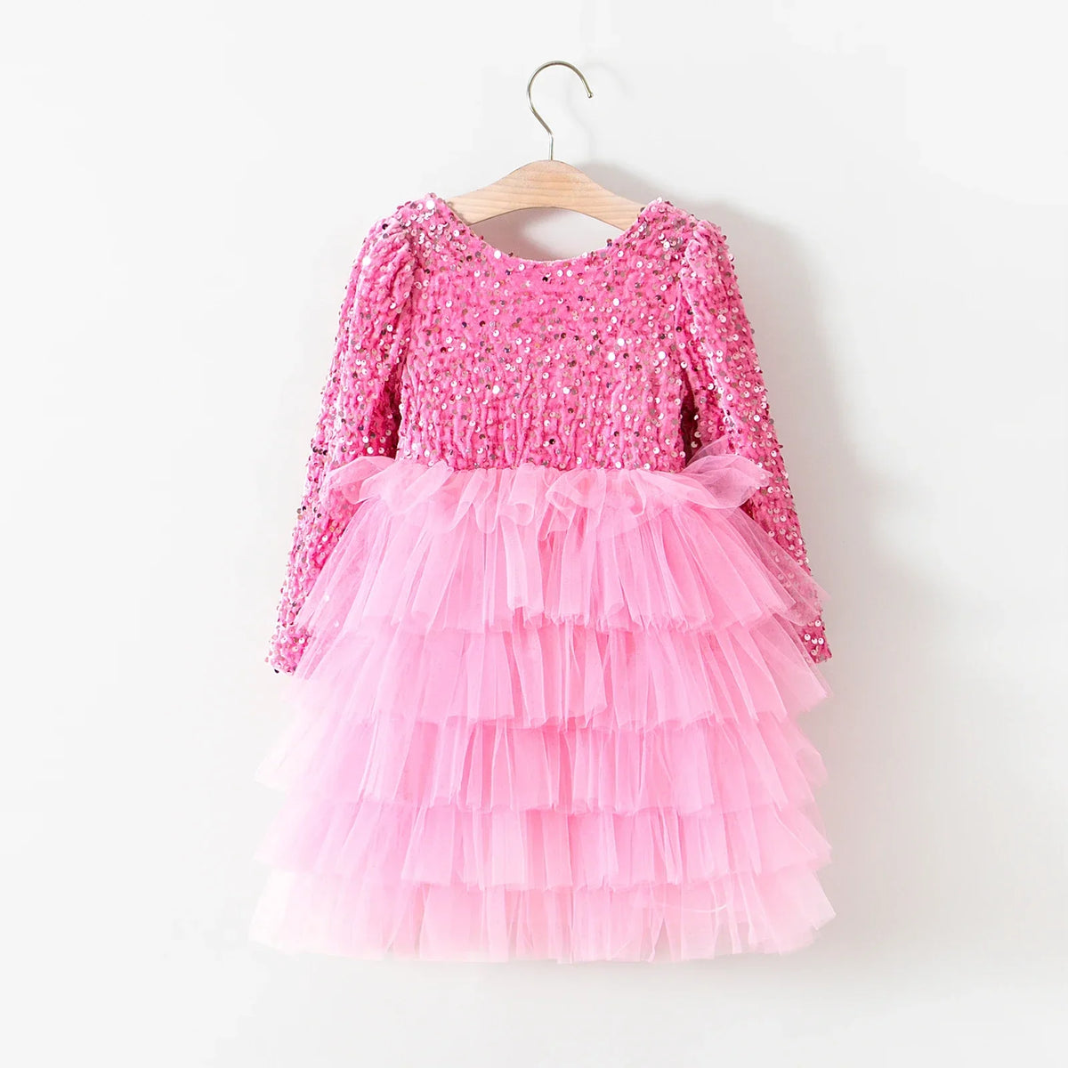 Kids Girls Sequined Layered Tulle Princess Party Dresses