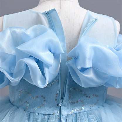 Sleeveless Flower Sequin Design Birthday Party Dresses For Girls childrensterritory