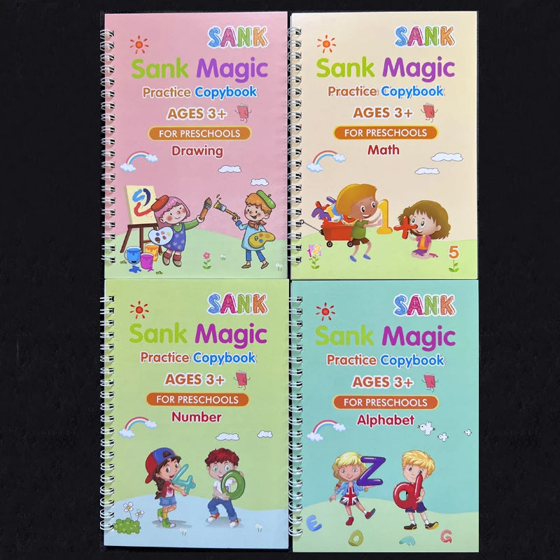 Kids 4pcs Reusable Sank Magic Practice English Version Copybook childrensterritory