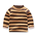 Kids Korean Style Turtleneck Striped Design Velvet Winter T-shirts childrensterritory