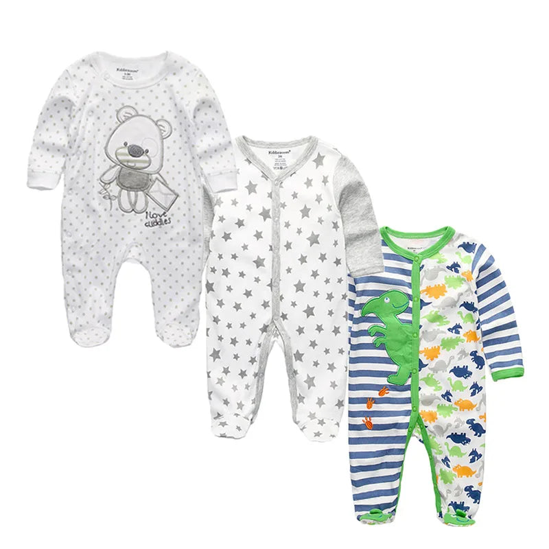 Long Sleeve Overall Printed Baby Zipper Rompers