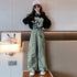 Girls Letter Print Loose T-Shirt + Wide Leg Cargo Pants Set childrensterritory