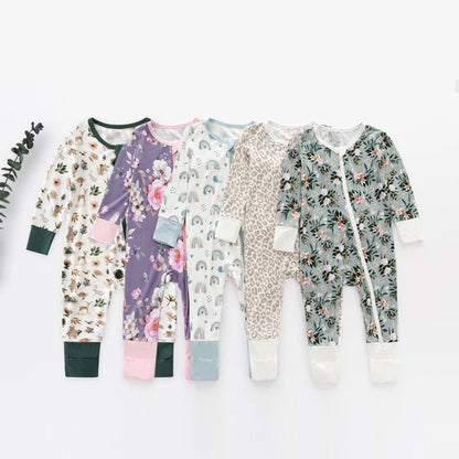 Baby Printed Bamboo Fiber Long Sleeve Zipper Sleepwear