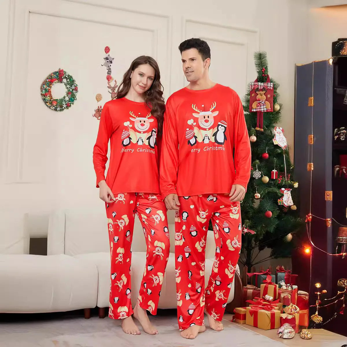 Cartoon Print Matching Christmas Family Pajamas