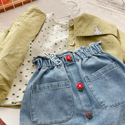 A-Line Flower Button Short Denim Skirt for Kids Girls childrensterritory