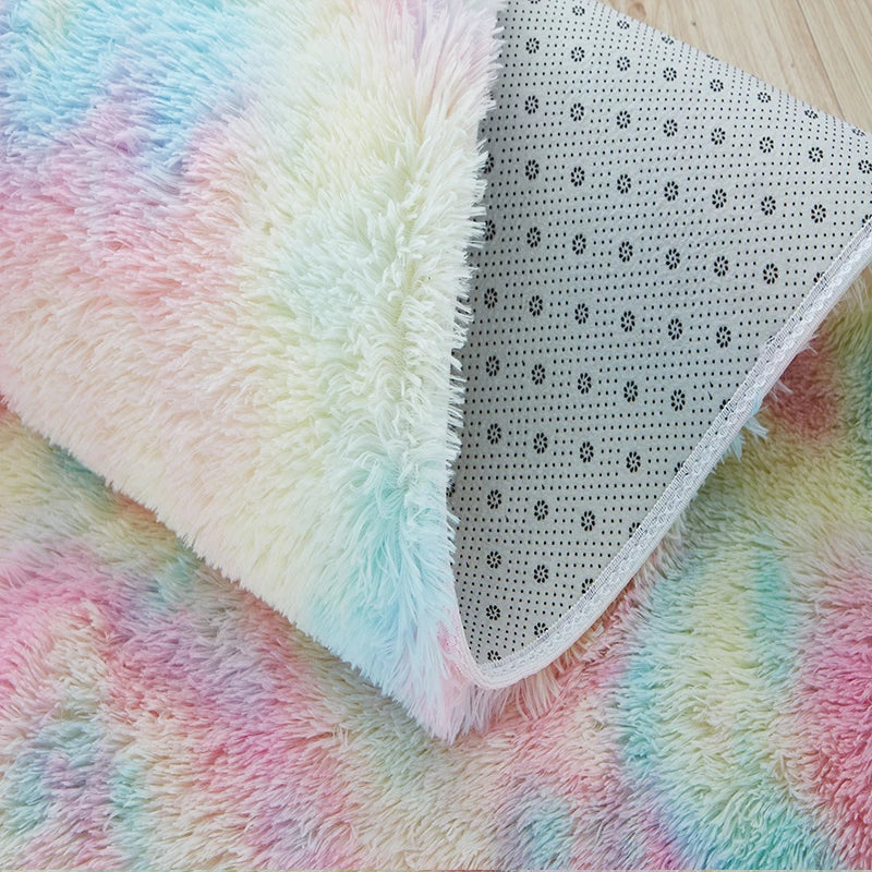 Soft Furry Rainbow Rugs for Kids Bedroom Decor