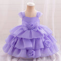 Elegant 3D Rose Flower Tiered Design Baby Christening Dresses