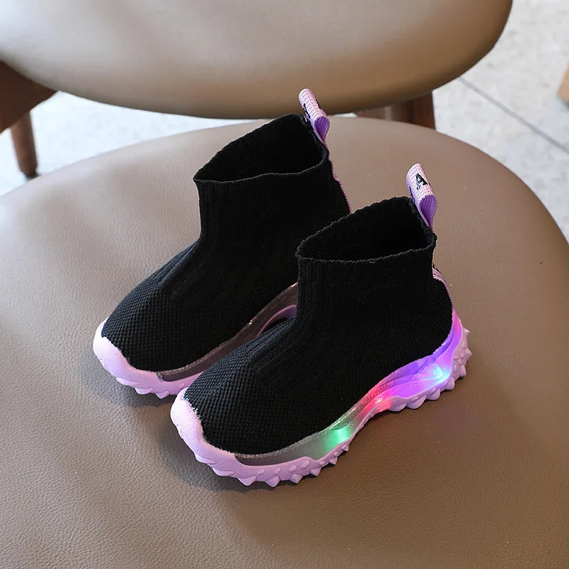 Kids Knitted Soft Sole LED Luminous Sneakers for Boys and Girls childrensterritory