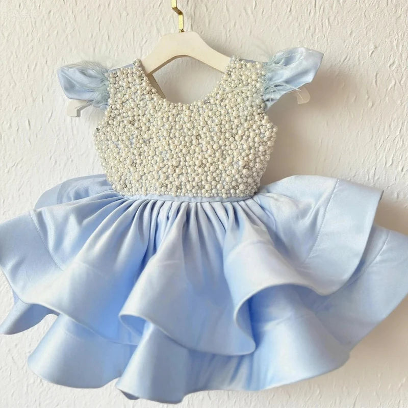 Handmade Pearls Design Tutu Flower Girl Dress
