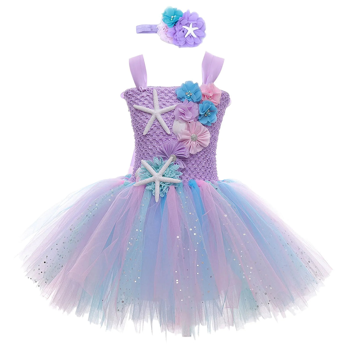Kids Girls Mermaid and Starfish Design Tutu Party Dresses