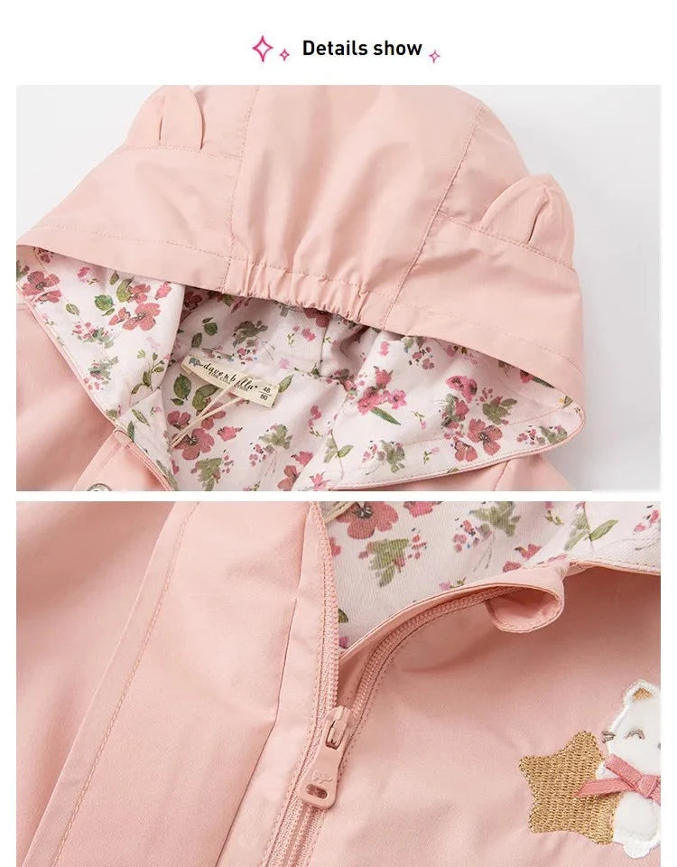 Kids Pink Cartoon Hooded Long Sleeve Casual Jacket childrensterritory