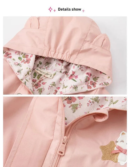 Kids Pink Cartoon Hooded Long Sleeve Casual Jacket childrensterritory
