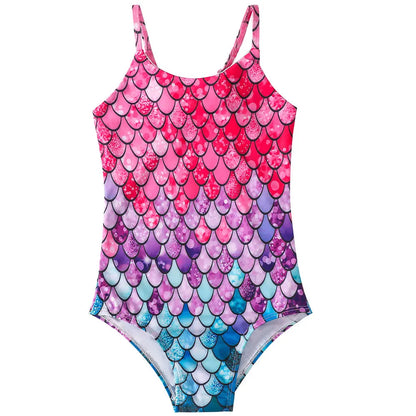 Kids Girls One-piece Sling Swimsuit with 3D Fish Scale Printing