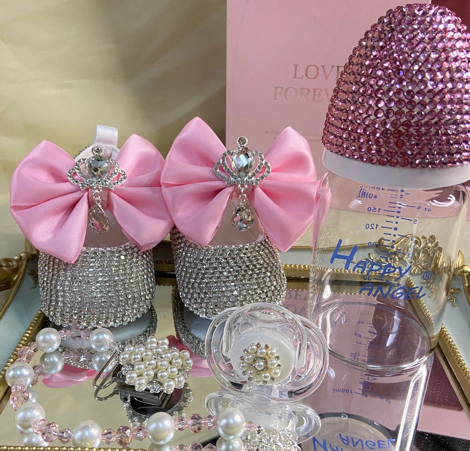 Luxury Keepsake Diamond Baby Bottles and Shoes Headband Set childrensterritory