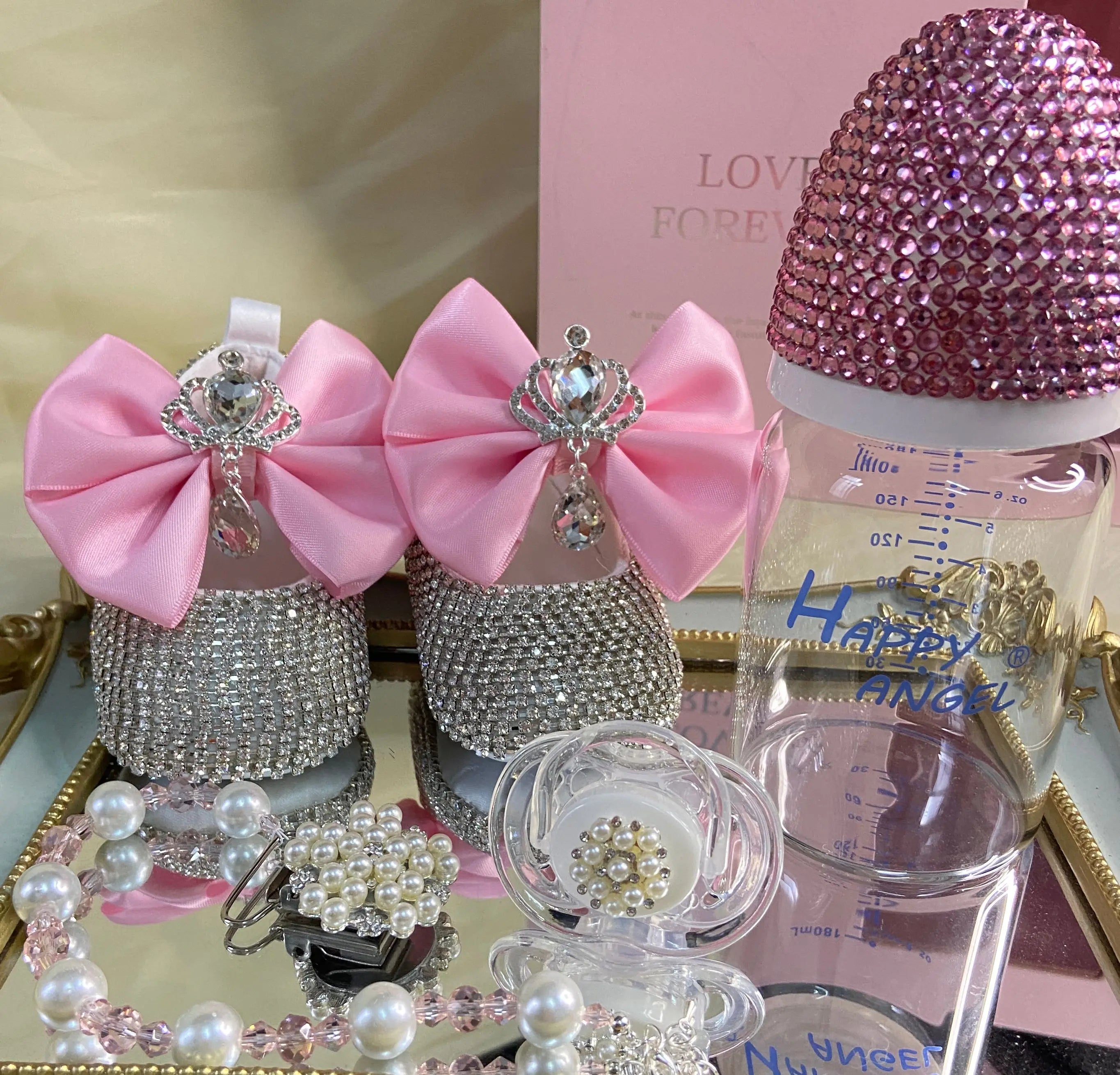 Luxury Keepsake Diamond Baby Bottles and Shoes Headband Set childrensterritory