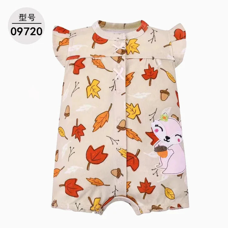 Baby Cartoon Print Cotton Short-Sleeve Summer Romper childrensterritory
