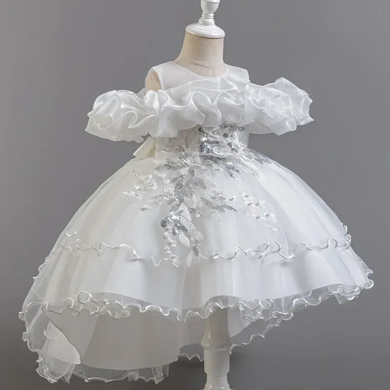 Beaded Sequined First Birthday Party Dresses for Baby Girls