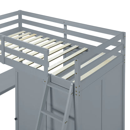 Loft Bed Made of Wood with Desk and Wardrobe for Bedroom childrensterritory