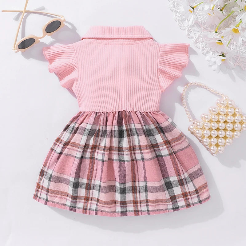 Newborn Girl Checkered Print Bow Dress for Summer